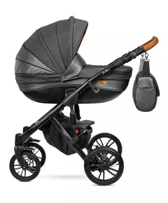 Zilvergrijze kinderwagen met accessoires