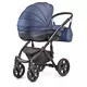 Donkerblauwe kinderwagen met accessoires